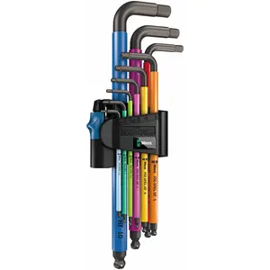 Wera Metric Hex-Plus Color Coded Long Shaft L-Key Wrench with Hold Function Set (9-Piece)