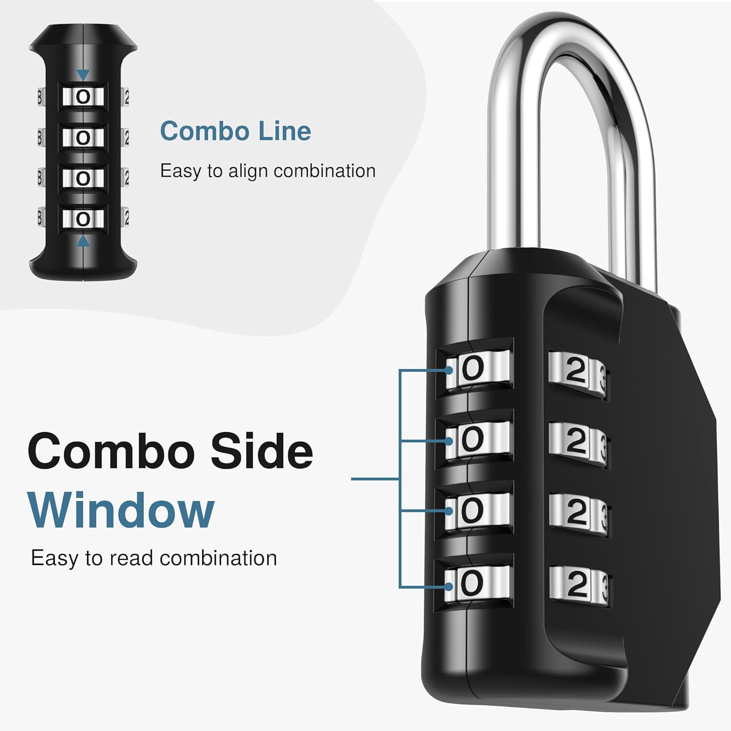 4 Digit Combination Lock Waterproof Outdoor Padlock, Heavy Duty Security Locker Lock for Gym, Gate, Fence, Toolbox, Storage & Cabinets (Black)