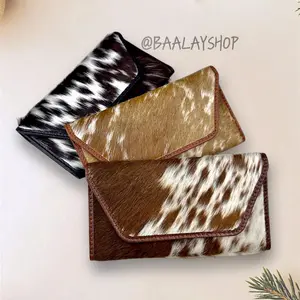 Cowhide Wallet Double-Sided | Real Hair-On Fur Leather | Genuine Western Wallet | Long Bifold Cash & Card Holder | Cow Print | Gift for Her