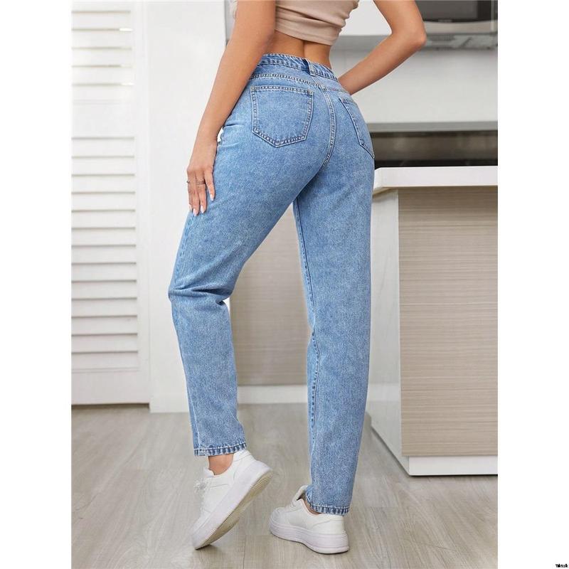 Jeans version mom high waist solid color high waist SHEIN