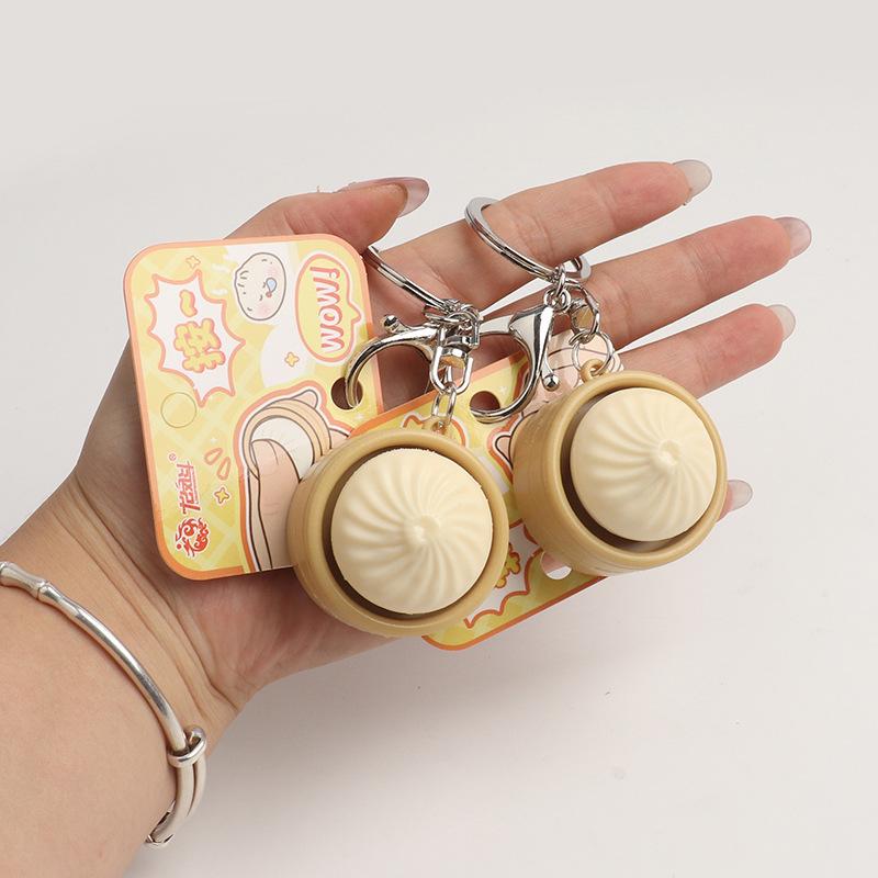 Cute Steamed Bun Squishy Keychain – Mini Baozi Stress Relief Fidget Toy, Press Button Decompression Toy Bag Pendant Keychain for Kids Adults, Funny Gift for Birthday Easter Party
