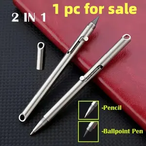 Durable Stainless Steel Push-Pull Pen, Metal Signature Pen, No Sharpening Pencil, Keychain, Portable Travel Pocket Pen, Gift Pen, Gift Ready