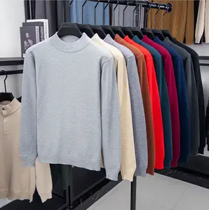 Ebb Supply Men's Half Turtleneck Knitwear Sweater Solid Color Mock Neck Pullover Casual Autumn/Winter Sweatshirt Brand Mens Clothing