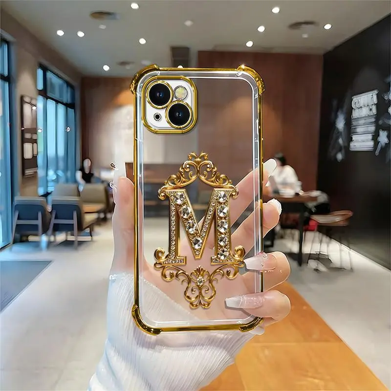 Suitable for [iPhone 13] high-end phone case🥰，Features a premium-look printed design—not actual 3D diamond studs，Choose from any of the 26 letters. YM99