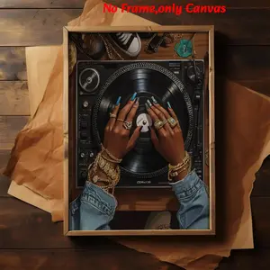 1 pc, wall art, vintage poster, black girl art print, Y2K dj poster, living room decor, bedroom decor aesthetic, apartment decor, gift for song lovers, Artistic, Decoration, unframed, Unframed Painting