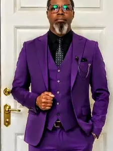 Men's 3 Piece Slim Fit Suits Double Breasted Suit for Wedding Prom Dinner Party Customizable Adjustable Waist Pants Peak Lapel Design Polyester