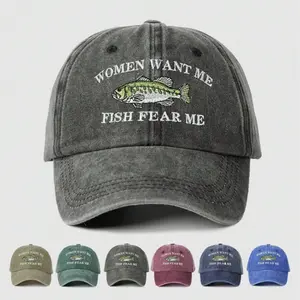 WOMEN WANT ME FISH FEAR ME Washed Baseball Cap Outdoor Adjustable Sun Protection Casual Hat Suitable For Spring And Autumn Travel Seaside Vacation