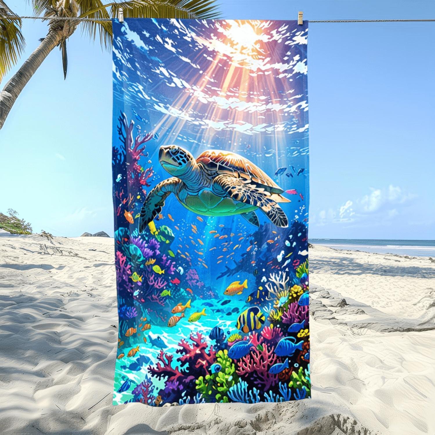 1pc Vibrant Underwater Turtle Beach Towel: Summer'S Splash of Color for Vacation, Beach, Pool - Men & Women'S Large Blanket Hand Towel
