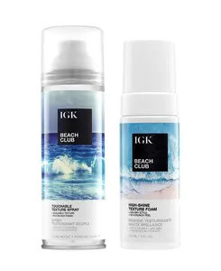 IGK Hair Beach Club Duo - High-Shine Texture Foam & Touchable Texture Spray for Effortless Beach Waves & High Shine Without Heat Styling