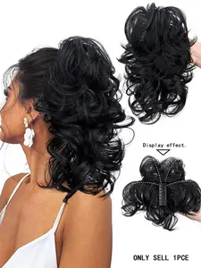 12 Inch Elegant Clip-In Ponytail Extension, Curly Metal Rod Hairpiece for Women, Wavy Synthetic Hair, Synthetic Heat Resistant DIY Hairstyles