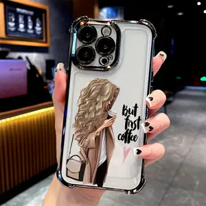 Coffee Girl Hair Phone Case for iPhone 17Air 17Promax 17  16Promax 16Pro 16 15Pro 15Plus 15 14Promax 14Plus 14 13Pro 13Promax 13 12Promax 12Pro 12 11 PRO MAX PLUS,and X XS MAX, Shockproof Transparent Soft Back Cover, Best Gift Choice
