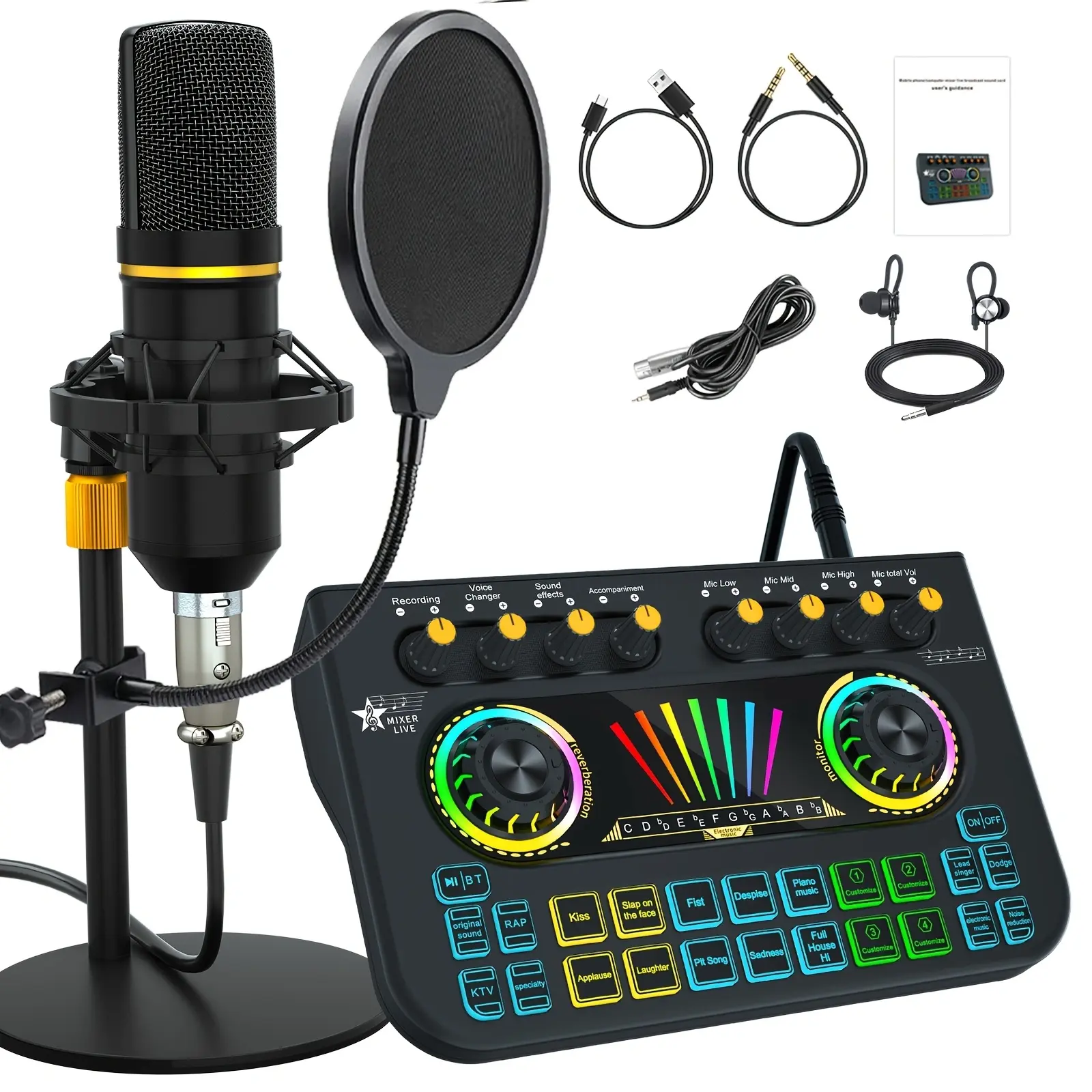 Tenlamp X3-BM700 MIC Professional Audio Mixer Sound Card Kit - All-in-1 Live Broadcast Recording Audio Interface with Condenser Microphone & Full Accessories, for Podcasting, Singing (Bluetooth Supported)