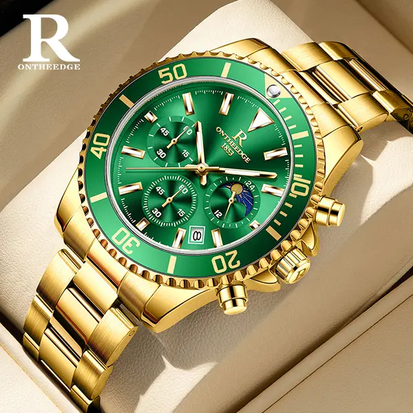 ONTHEEDGE Men's Luxury Chronograph Business Fashion Watch, Analog Quartz Watch, Waterproof Integrated Bracelet, Date Calendar Functionality, Business Fashion Watches,Daily Decor, Trendy All-match & Exquisite Watch for Birthday Gift with Box