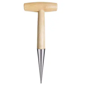 Vintage style garden punching tool with wooden handle Heavy Duty durable neoprene for easy planting, lightweight seed planting tool for indoor and outdoor gardening