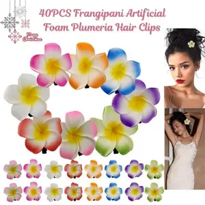 40PCS Frangipani Artificial Foam Plumeria Hair Clips, Tropical Flower Hair Accessories for Bridal, Wedding, Beach Party, Perfect Christmas Gift for Women & Girls