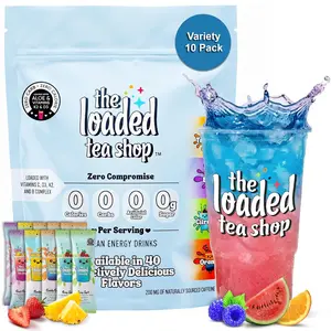 The Loaded Tea Shop Energy Drink Mix Sticks Variety Pack (10 Count) - Sugar-Free, 0-Calorie, 200mg Natural Caffeine, B Vitamins, No Artificial Colors or Flavors Hydration Powder