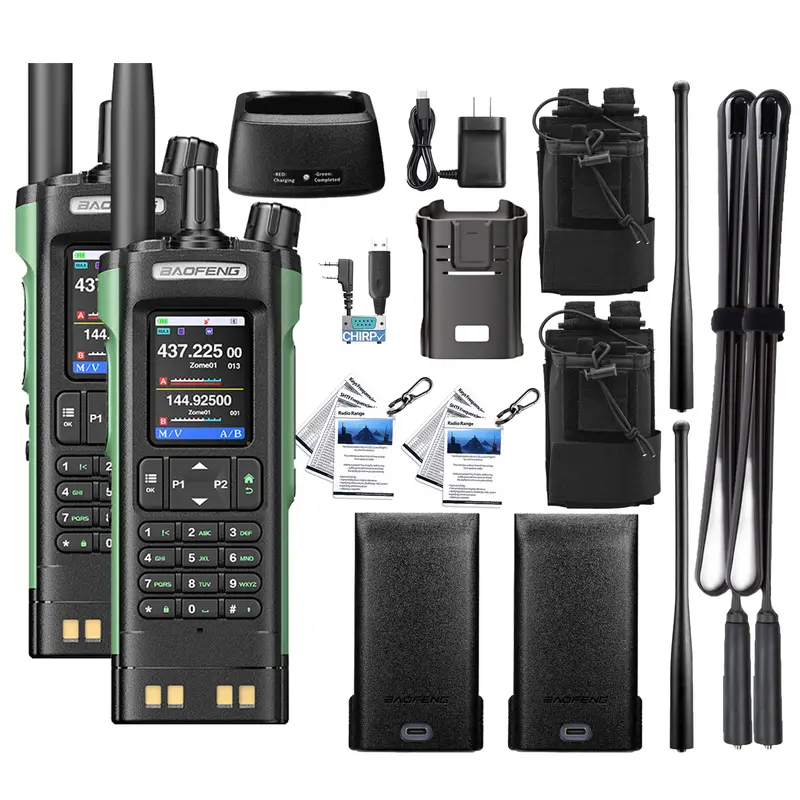 Baofeng DM-32UV DMR Handheld Ham 2-Way Radio - 10W Dual Band Digital/Analog Walkie Talkie with GPS, APRS, Frequency Copy, Type-C Programming, 10km Range, Rechargeable, Non-Waterproof, Card Case, Remote, Bag, Casual Use, Adults, LED Light, Anniversary Gift