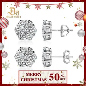 Delzzad Floral Stud Earrings Flower Lab-Created Moissanite Stud Earring Screw Back/Butterfly Back S925 Sterling Silver Moissanite Jewelry Perfect Birthday Mother’s Day Unisex Christmas Gift for Men Women Wedding Set