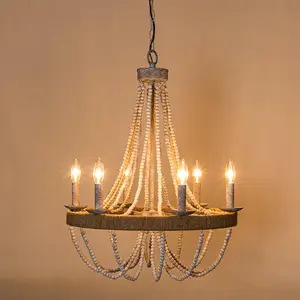 Chokio 6-Light Wood Bead Chandelier Handmade Farmhouse Pendant for Dining Room Living Room
