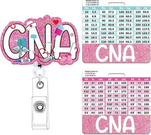 CNA Badge Reel with Badge Buddy -  Pink Certified  Assistant Badge Reel and CNA Badge Buddy Retractable ID Clip for   Gifts Work Accessories Essentials Conversion Charts