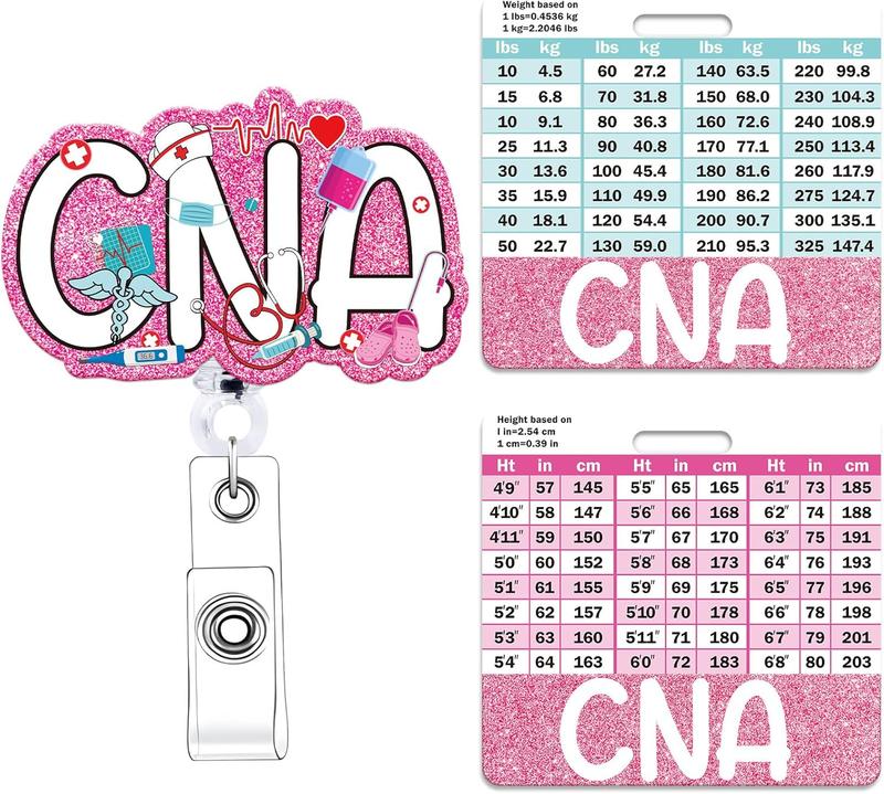 CNA Badge Reel with Badge Buddy -  Pink Certified  Assistant Badge Reel and CNA Badge Buddy Retractable ID Clip for   Gifts Work Accessories Essentials Conversion Charts