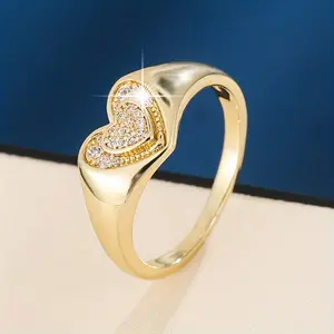 Elegant Double Band Heart-Shaped Ring for Women with Synthetic Cubic Zirconia Inlay, Copper Base with Unique Plating, Perfect for Gifts and Holidays - Fits All Seasons