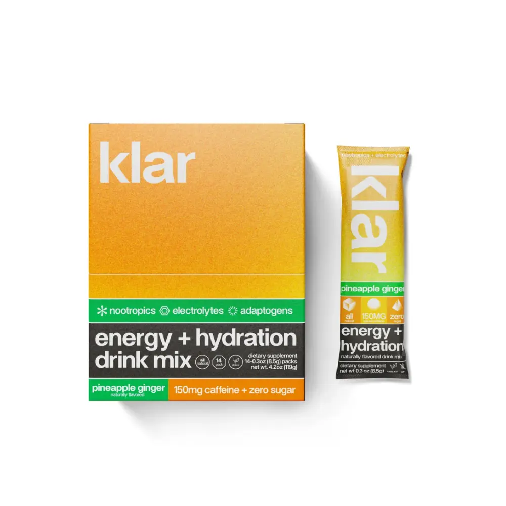 Klar Comprehensive Energy and Hydration Drink Mix - Pineapple Ginger | with Nootropics, Adaptogens, and Electrolytes