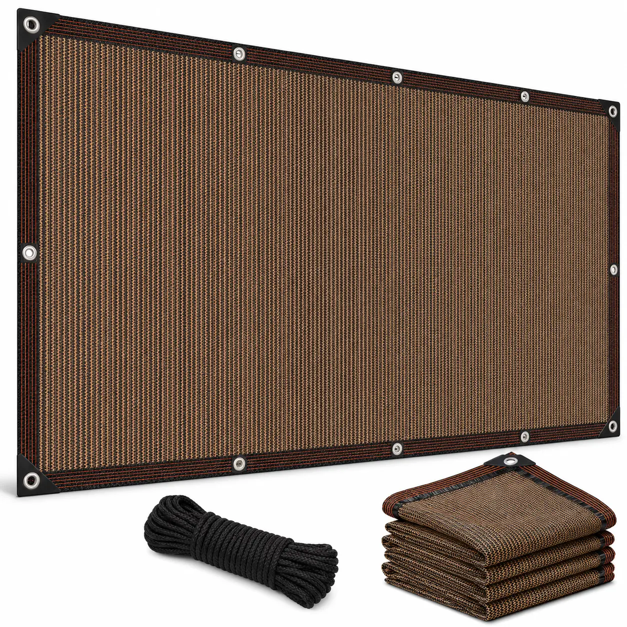 90% Shade Cloth for Outdoor Use (Brown) -3.3×9.8FT / 6.6×9.8FT / 9.8×14.8FT UV Resistant Sun Shade Net with Reinforced Eyelets, Heavy Duty Mesh Tarp for Patio, Pergola, Garden, Camping, RV & Greenhouse