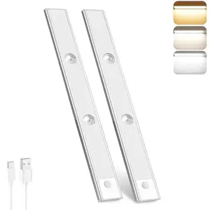 2-Pack Closet Lights USB Rechargeable Smart Motion Sensor 3-Color Dimmable Wall Mounted Adjustable Brightness for Kitchen Wardrobe Pantry Closet Coffee Corner Bathroom Stairs Hallway Sink Cabinet Laundry Room Tool Room Garage Fridge lamp factory