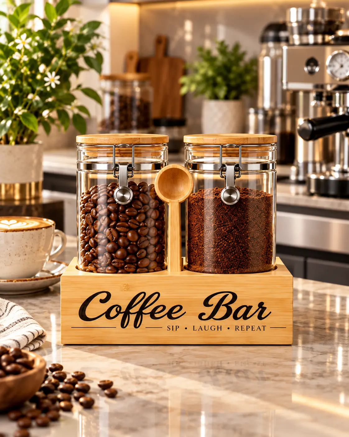 Bamboo Coffee Bar Canister Set Bamboo Coffee Bar Canister Set