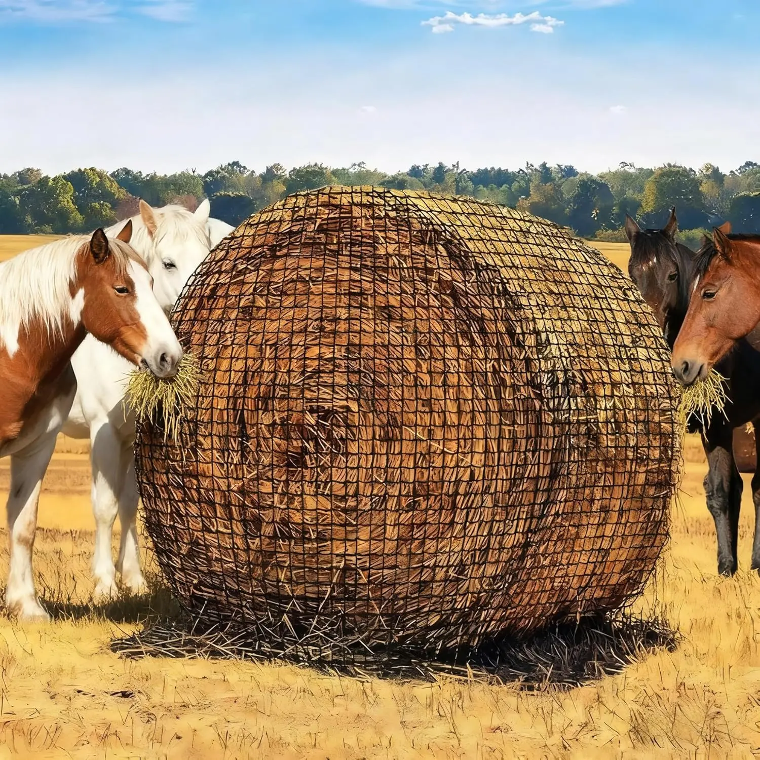 Heavy Duty Knotless Slow Feed Round Bale Hay Net for Horses and Livestock – 2'' Holes – Durable Nylon Feeder, Reduces Hay Waste – Ideal for Farms and Pastures