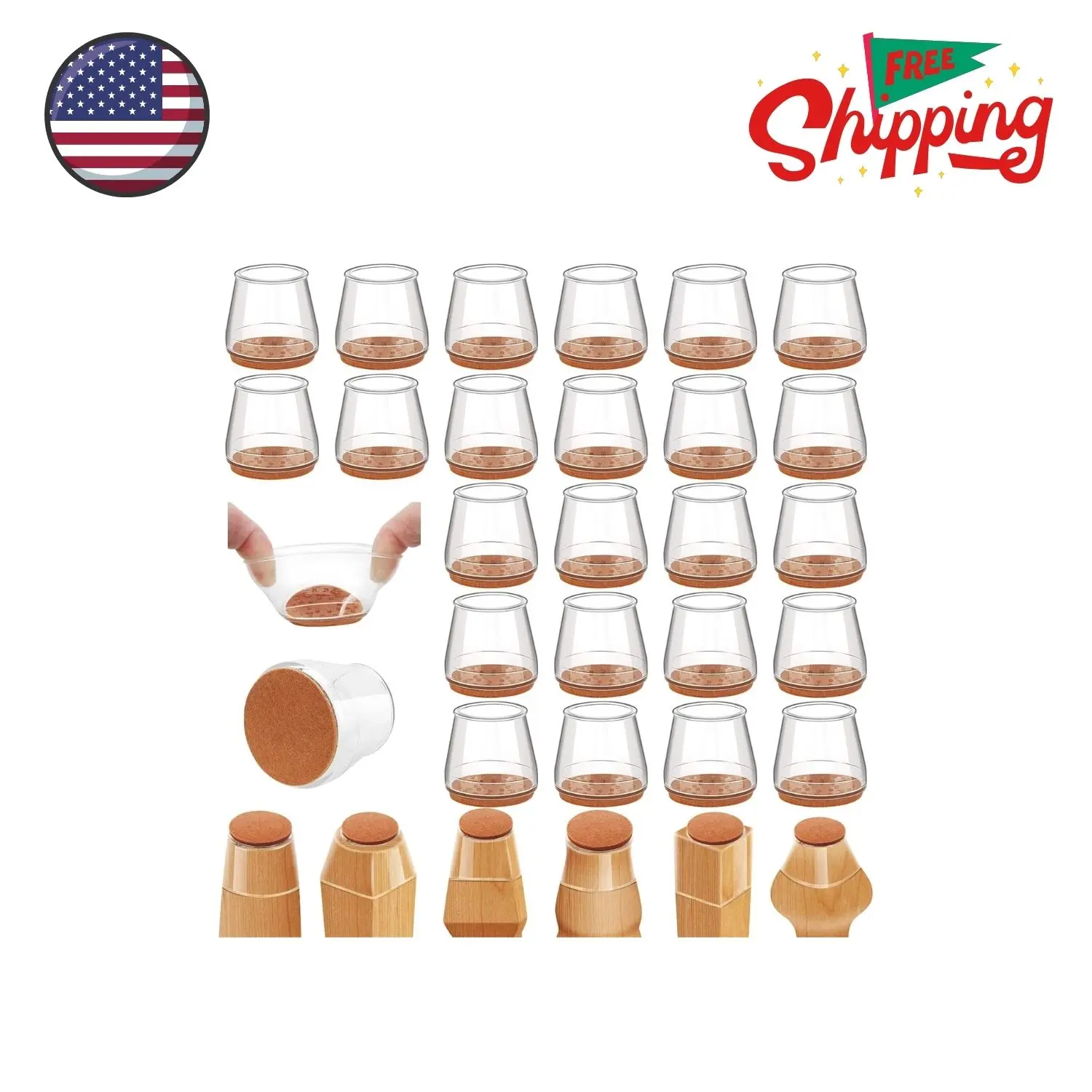 24Pcs Silicone Chair Leg Floor Protectors, Felt Furniture Pads