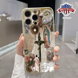 Straight Edge Phone Case for iPhone 15 Plus 16 Pro Max 14 13 12 11 XS XR E Virgin Mary Pattern Pocket-Friendly Shockproof Silicone Protective SoftCase