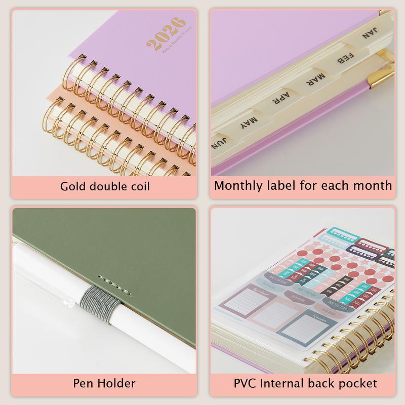 2026 Daily & Monthly Planner/Calendar, January 2026 - December 2026 Hardcover Planner Book With Monthly Tabs, Inner Pocket, Flexible Cover, A5 Compact Size (8.4"x5.7"), Perfect For Women & Men