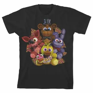 Ship within 24 hours Five Nights At Freddys Character Plushies Graphic Tshirt 75F Black Short Sleeve Casual Crewneck High Tech Printing Unisex Gaming Fan Tee