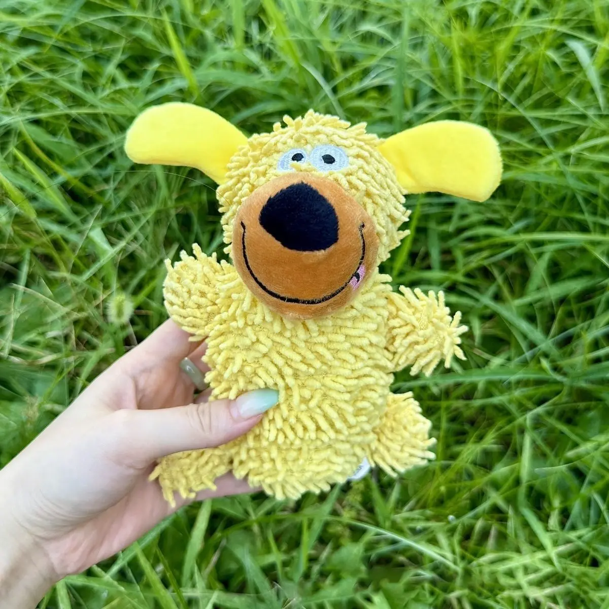 Durable Chenille Fabric Interactive Dog Squeaky Toy for Dental Care, Throwing & Catching Games, Interactive Owner-Dog Play – For Light-Chewer Small/Medium/Calm Large Breeds, Plush Toy, Small/Medium/Large