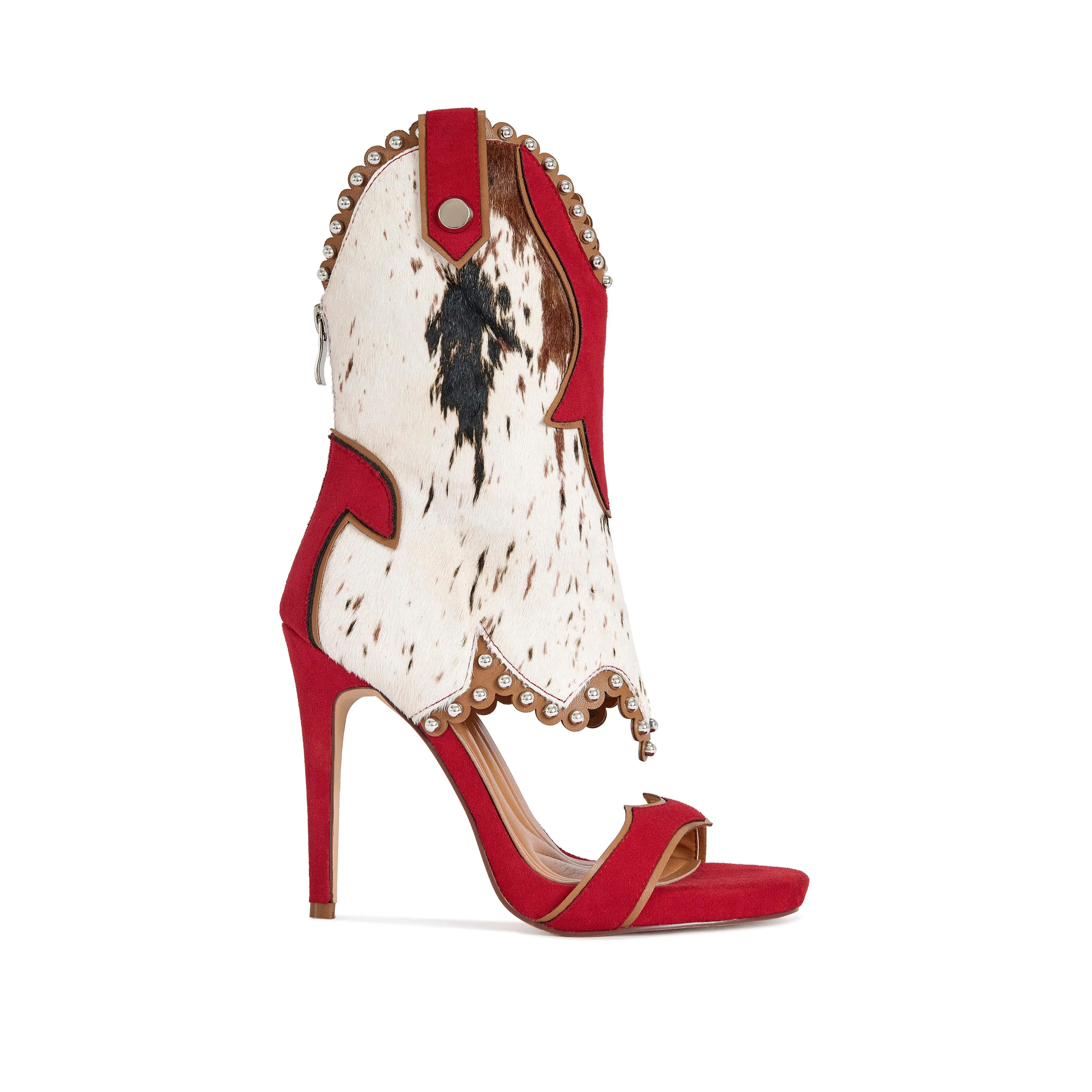 TAHLIE-COWMULTI CALF HAIR STILETTO GENUINE LEATHER SANDAL BOOTIE