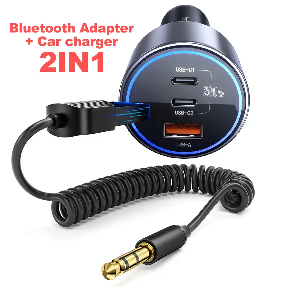 Toocki Aux to Bluetooth 5.4 Adapter 3.5mm Bluetooth Receiver and USB C Car Charger Fast Charging 200W,Car Adapter, Car Connectivity Adapter, Pd Fast Charger
