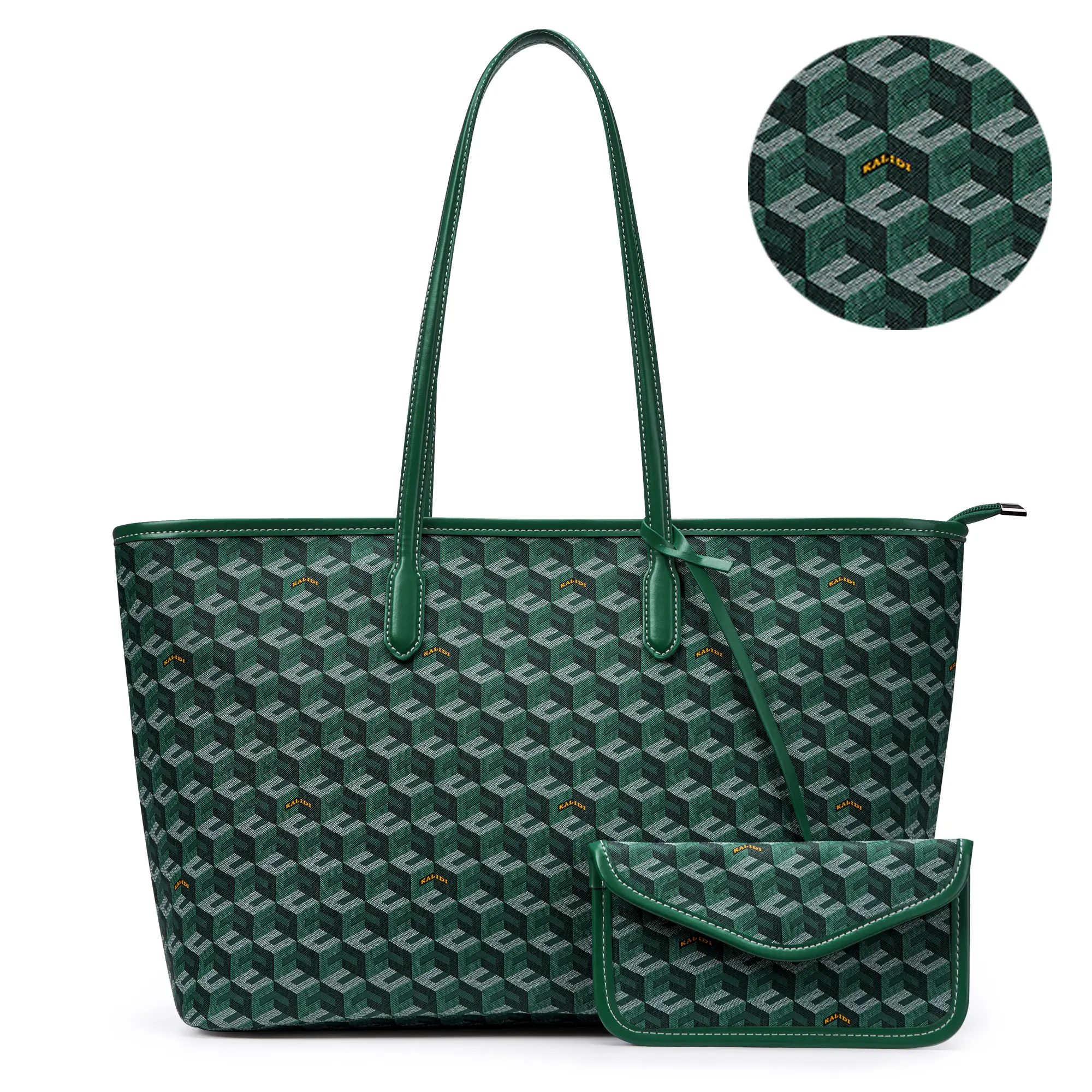 KALIDI Large Cube Tote Bag for Women, Oversized PU Leather Handbag with Cubic Garden Pattern, Spacious Travel Tote Bag for Work, Shopping & Everyday Use