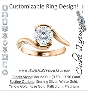 Cubic Zirconia Engagement Ring- The Nicola (Customizable Round Cut Style with Twisting Bypass Band featuring Inset Pavé Accents)