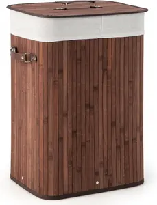 Bamboo Laundry Hamper with Lid, 72L Large & Tall Clothes Hamper with Removable Liner & Handles, Rectangular Laundry Basket for Small Spaces, Laundry Room, Bedroom (Brown)