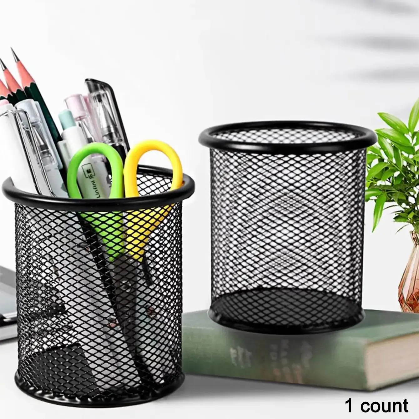 Hollow Out Round Pen Holder, 1 Count Desktop Metal Pen Holder, Office Pen Stand, Student Stationery Accessories, Marker Pen Holder, Pencil Holder, Office Stationery Supplies, Office Essentials, Penholder