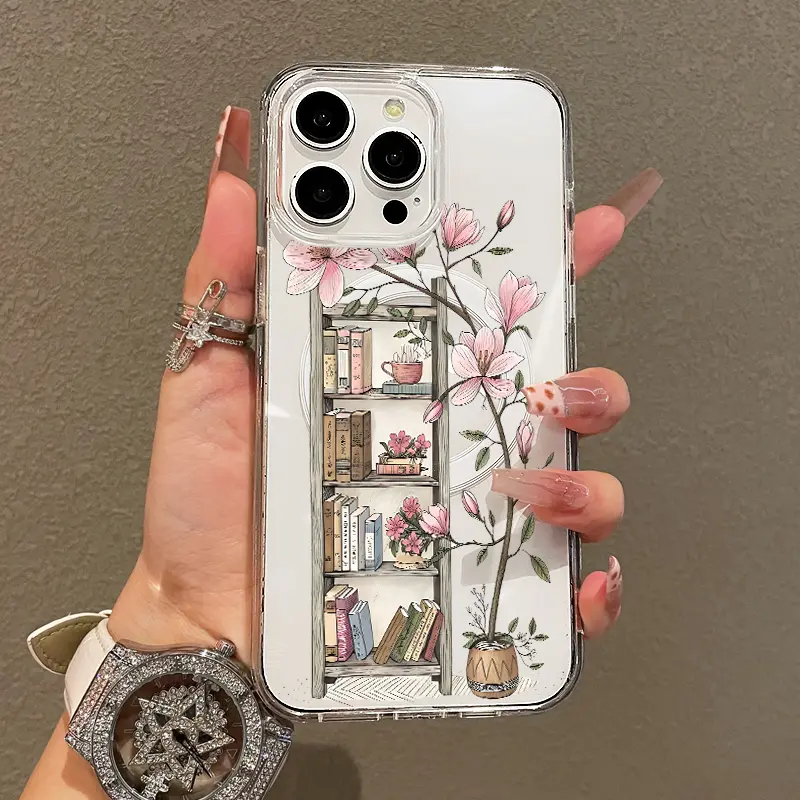 Soft Girl Magnetic Case for iPhone11/12/13/14/15/16/17/promax, Magnolia Bookshelf Lightweight, Drop-Proof, MagSafe Compatible |   Perfect for Teen Girls