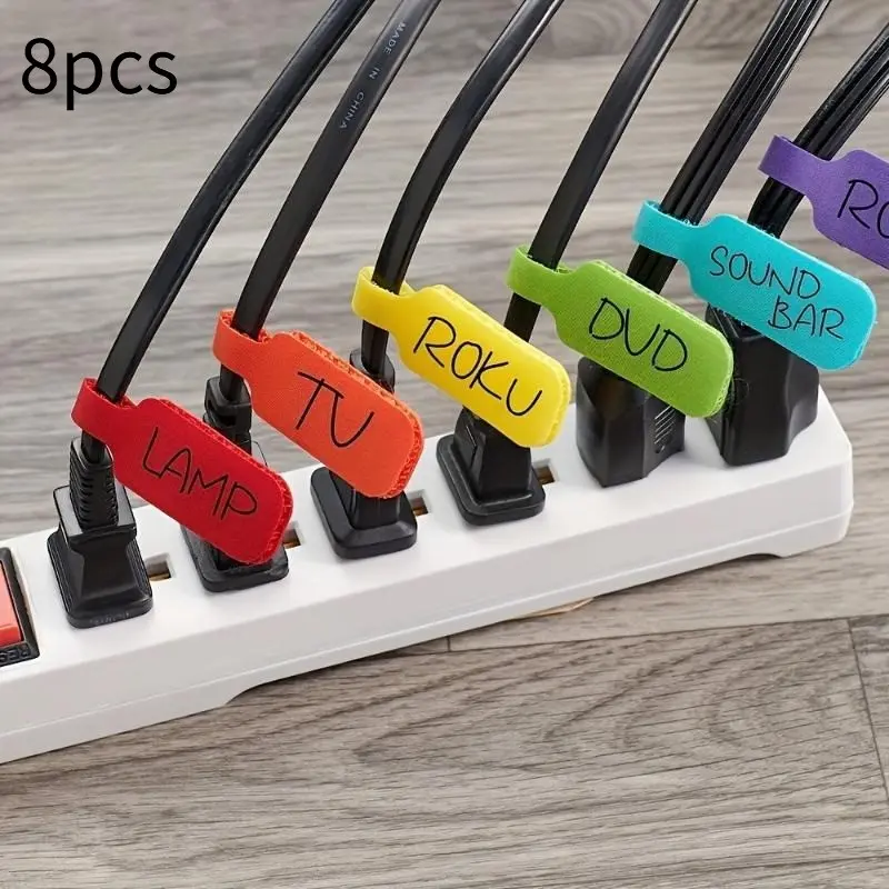 8pcs Colorful Cable Ties with Writeable Function, for Organizing and Identifying, Desk Organization, Home Office Setup, Colorful Markers, Vibrant Design, Durable Material, Strong Adhesive, Wire Markers, Cable Labels