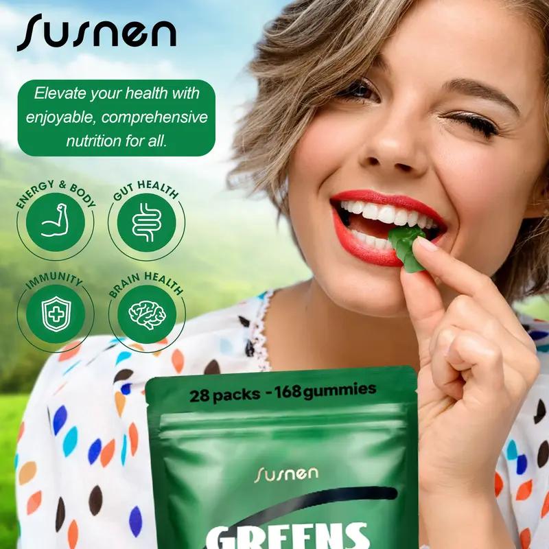 Susnen Greens Daily Gummies Multivitamin DailyWellness Supplement Green Apple 20+ in 1 Multivitamin with 20+ Nutrient-Dense Ingredients for Stress & Bone Support Healthcare Fitness-2