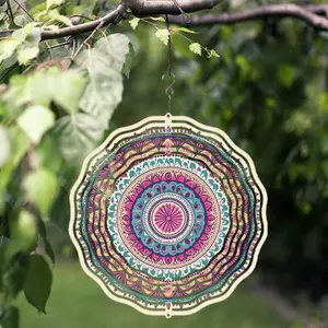 Mandala Pattern Wind Spinner, 10-Inch Colorful Mandala Wind Spinner with Swivel Hook, Outdoor Hanging Decoration for Patio, Balcony & Yard