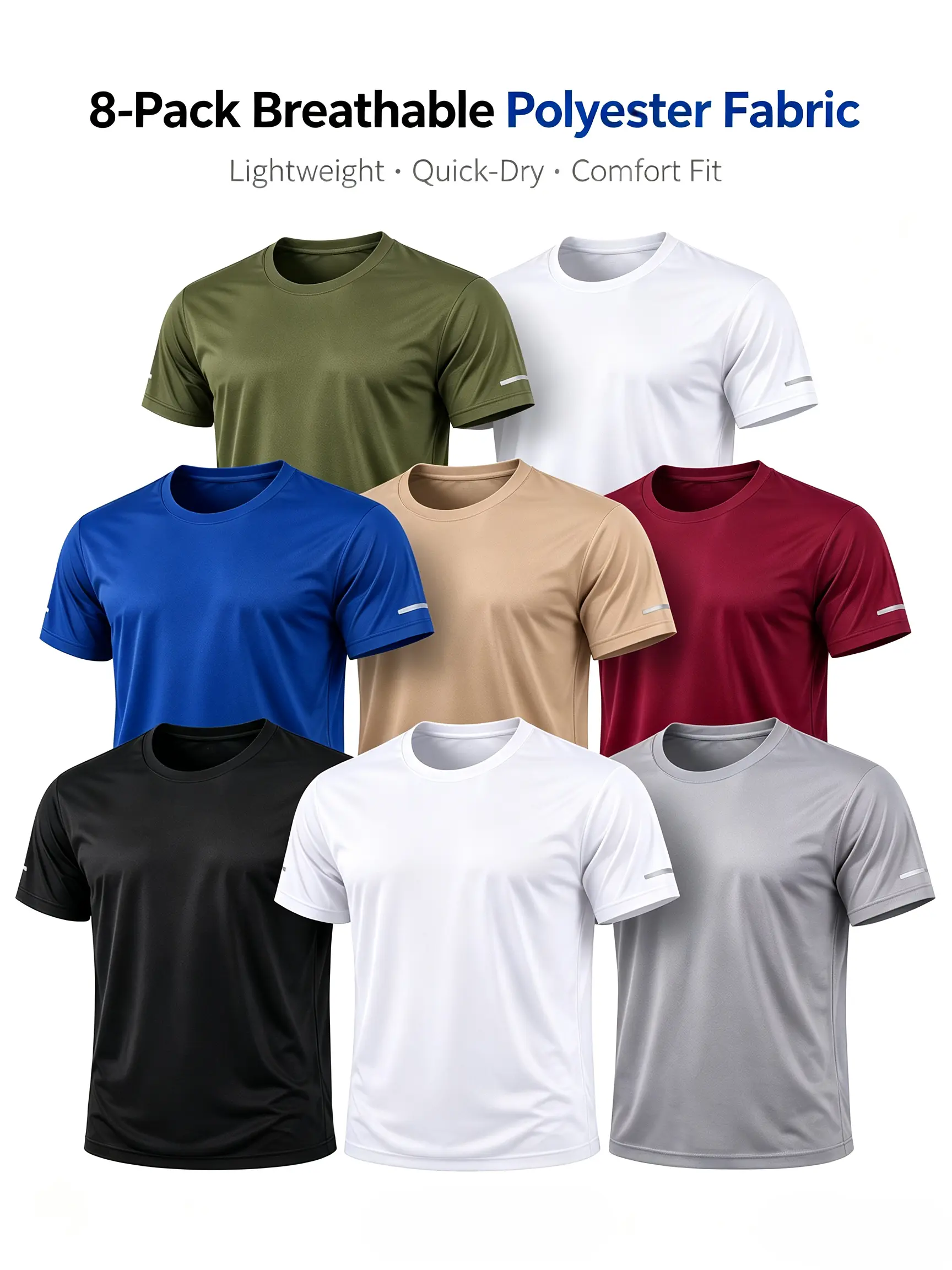 8 Pack Men's T Shirts Short Sleeve Crew Neck Athletic Shirts, Quick Dry Moisture Wicking Polyester Workout Tops, Breathable Mesh Performance Tees, Lightweight Stretch Casual Summer Shirts for Gym Running Sports Outdoor Training