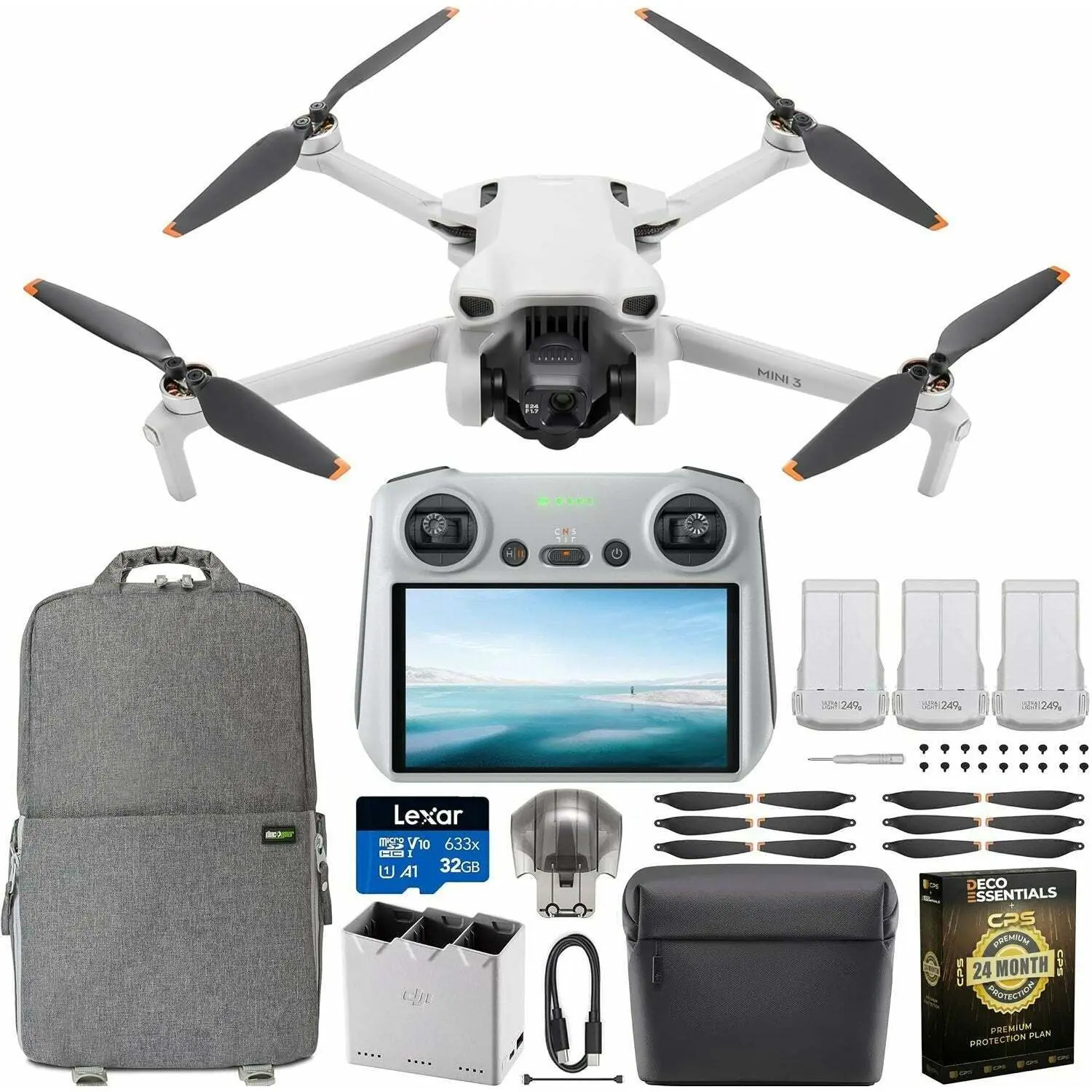 DJI Mini 3 Foldable Aerial Photography Drone Quadcopter Fly More Combo for Content Creators - 1/1.3-inch CMOS Sensor, 10km Transmission, RC Remote, Wi-Fi Connectivity, Wind Resistance, Auto Takeoff, RTH Function, Lightweight for Trips, Mobile Accessories