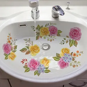 Rose Floral Bathtub Stickers, Self-Adhesive Peel & Stick Home Decor, Bathroom Decorations, Easy Bathroom Wall Decals for Sink and Tub Sides