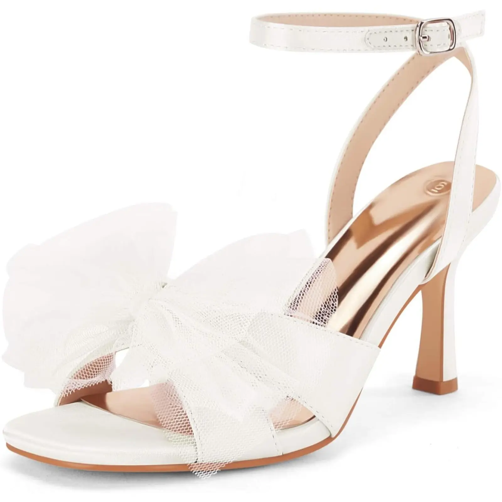 Coutgo Women's Satin Lace Bow Stiletto High Heel Sandals - Open Square Toe, Ankle Strap, Rubber Sole Footwear - Elegant Party & Bride Wedding Dress Shoes, Sandals For Women, Shoes For Women